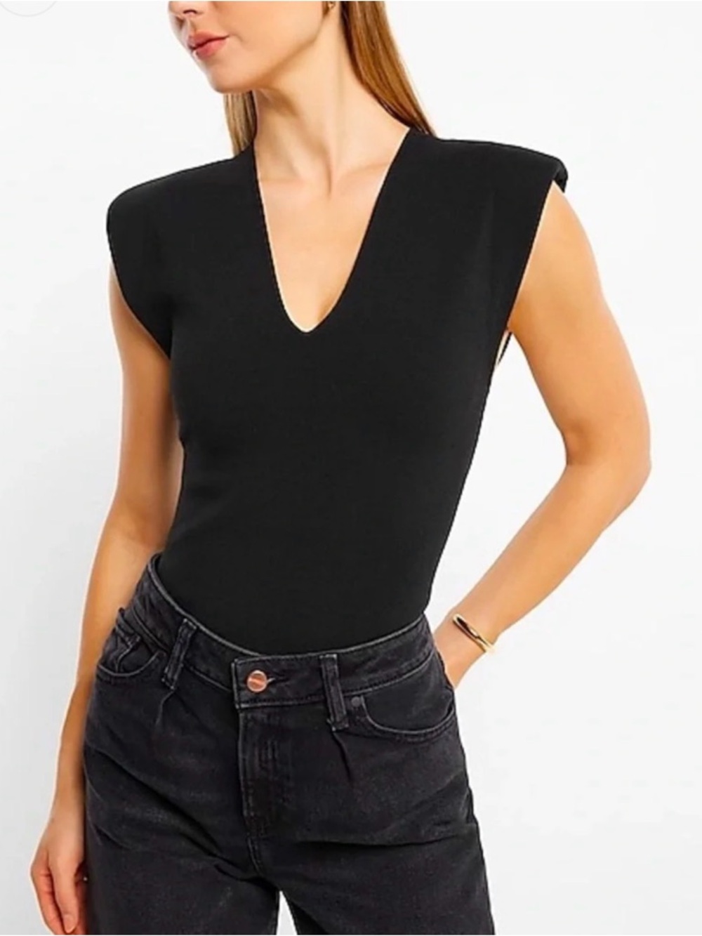Express | Body Contour V-Neck Padded
Shoulder Sweater Thong Bodysuit